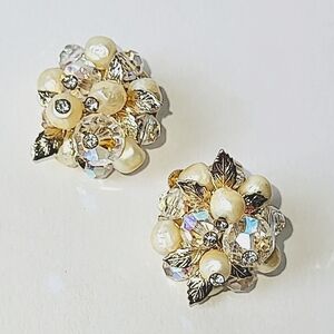 VENDOME CRYSTAL & FAUX PEARL CLIP EARRINGS